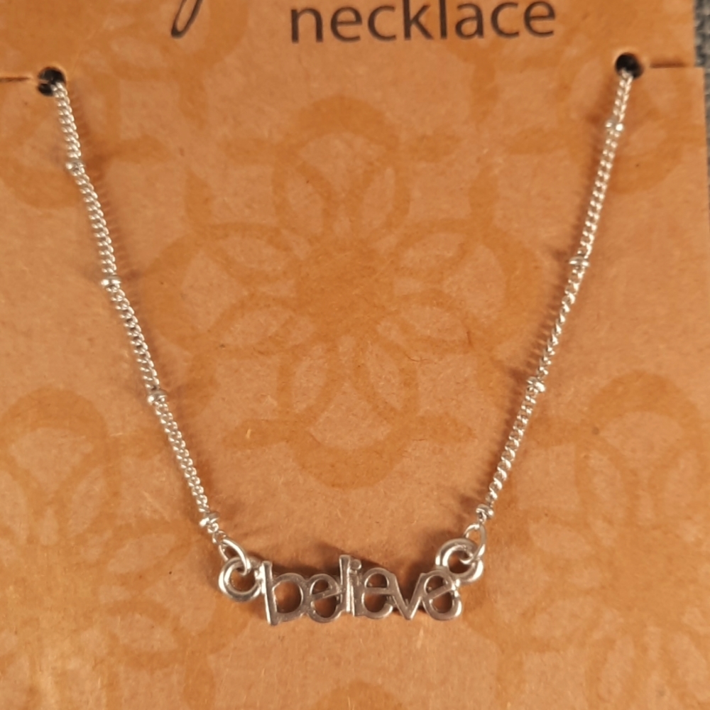Believe Silver Metal Necklace Chain Inspirational Religious Gift Present NWT